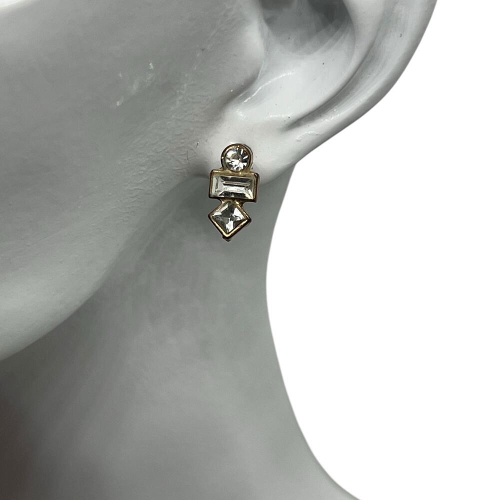 Vintage Gold Tone Geometric Crystal Stud Earring Post Back Single Modern